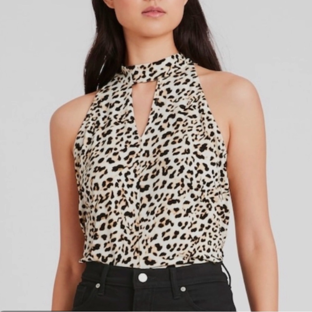 Banana Republic Sleeveless Halter Tank Top Cheetah Print Blouse
